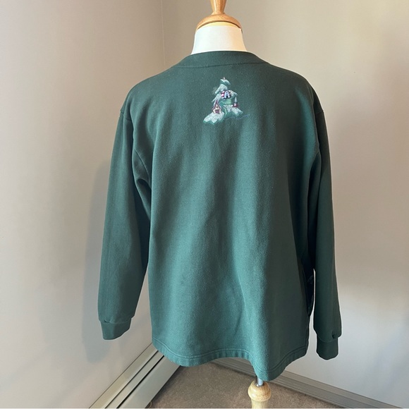 Vintage Northern Reflections Green Winter Snow Covered Trees Cardigan - Picture 2 of 3